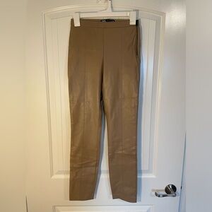 Zara pleather tan leggings office siren size small side zip